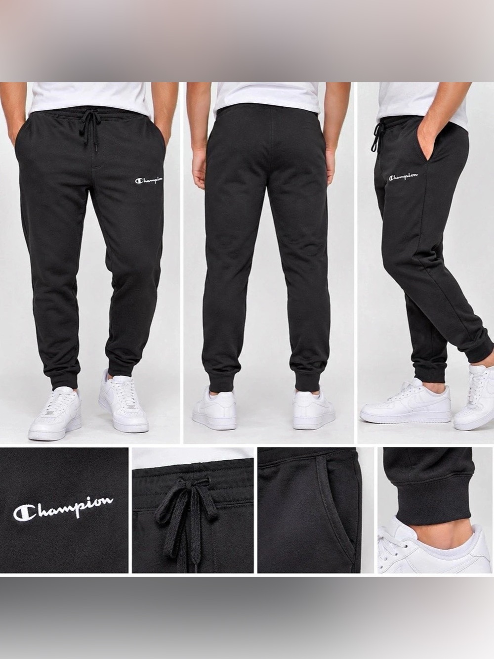 NWT Champion Men’s Black Jogger Sweatpants Logo Drawstring Size XL